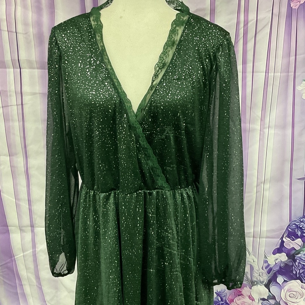 Shimmering Green Long Sleeve Dress